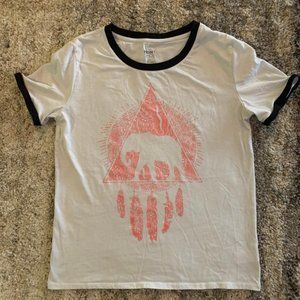 White Boho Elephant Pink Feather Tee Shirt Large
